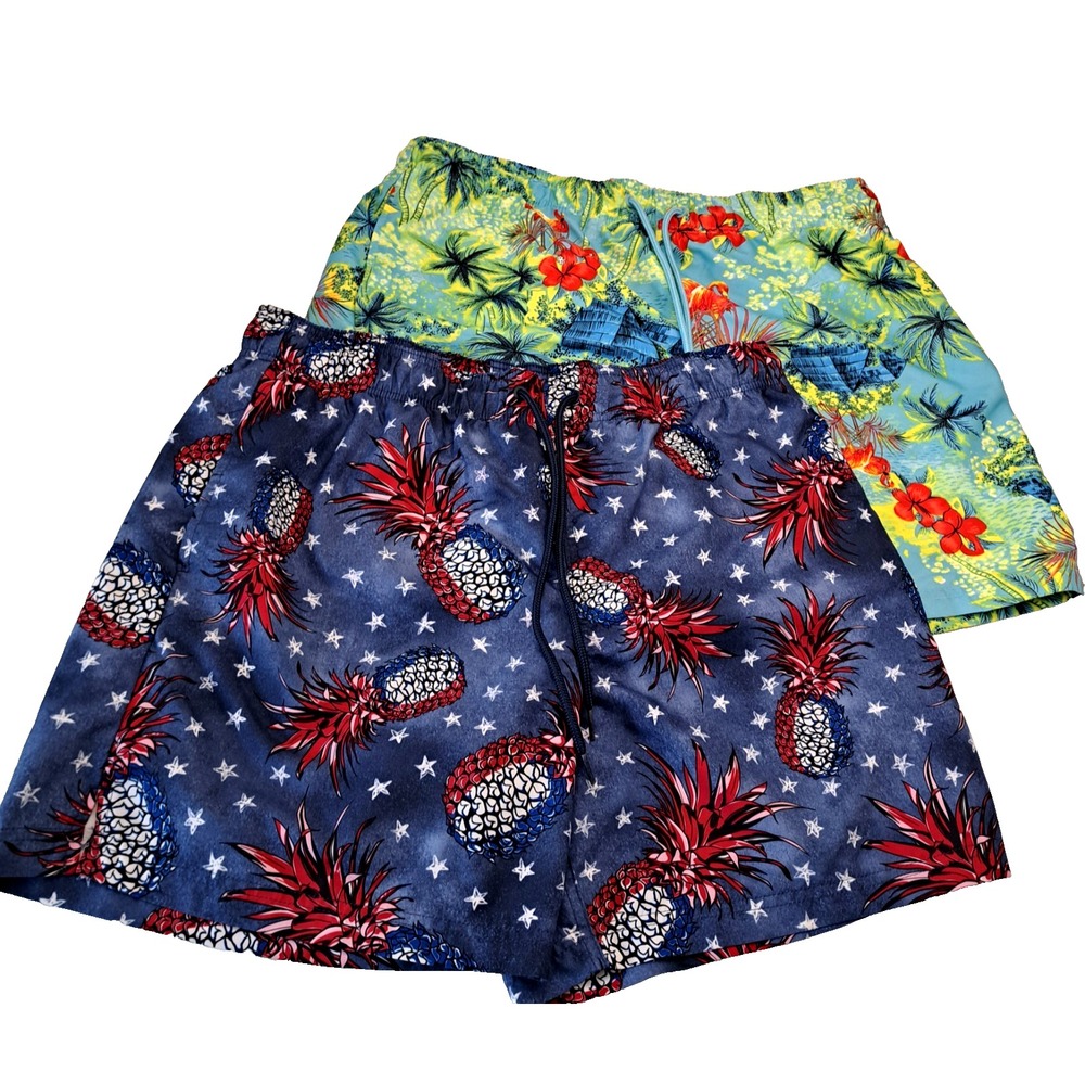 George Swim Shorts Men L Multicolor Good 2 Pack Pineapple Flamingo No Liner